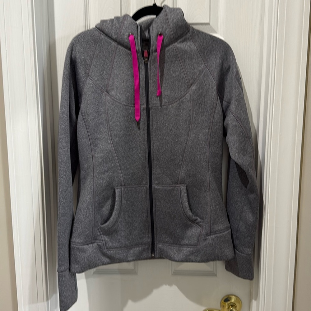 Athleta Home Team Shearling Lined Sweater Size Large Hooded Jacket Full Zip Up